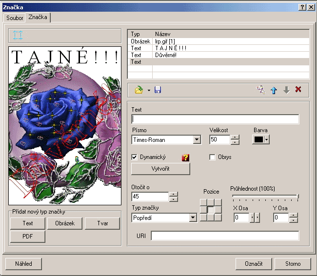Stamp/Watermark composition dialog screenshot