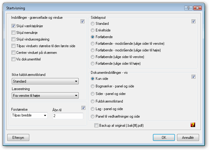 Startvisning - dialogboks