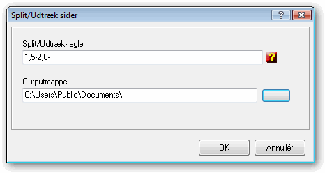 Split/Udtrk - dialogboks