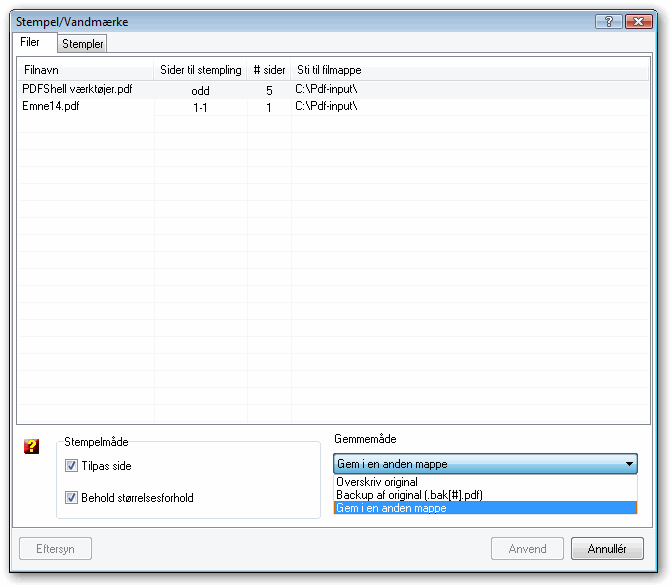 Stempel/Vandmrke filer - dialogboks