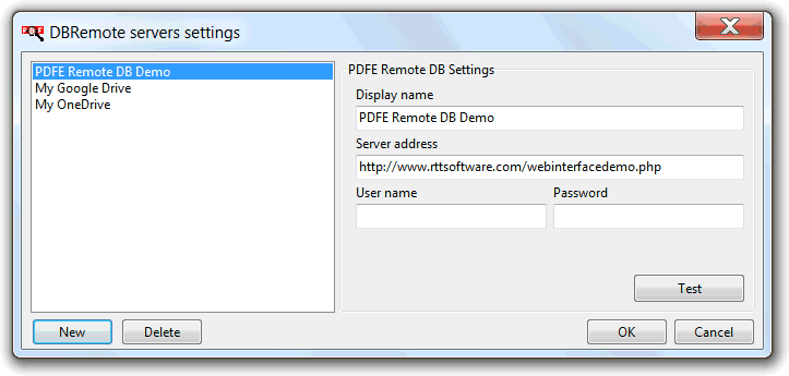 DBRemote servers settings dialog screenshot