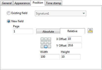 Digital signature position settings