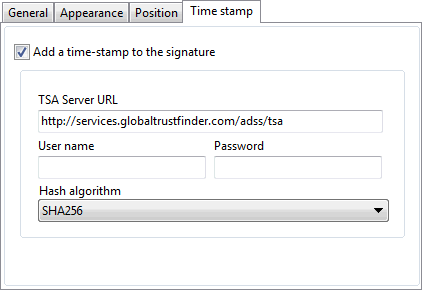 Digital signature time stamp settings