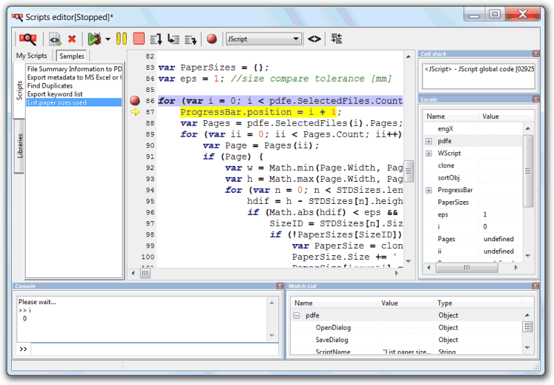 My Scripts editor