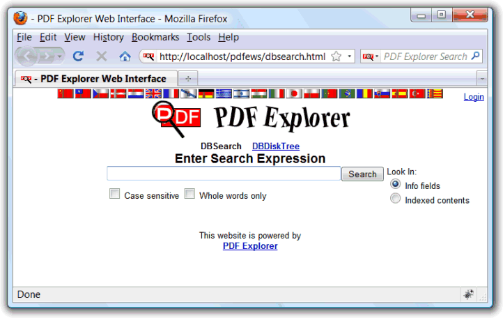 Web interface DBSearch page