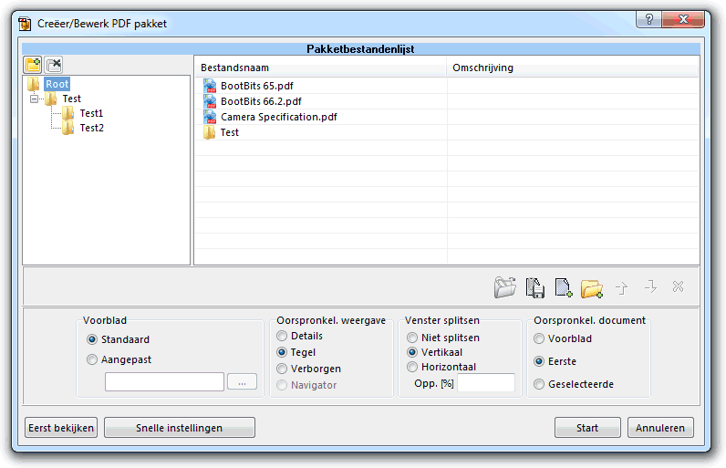 Create/Edit PDF packages screenshot