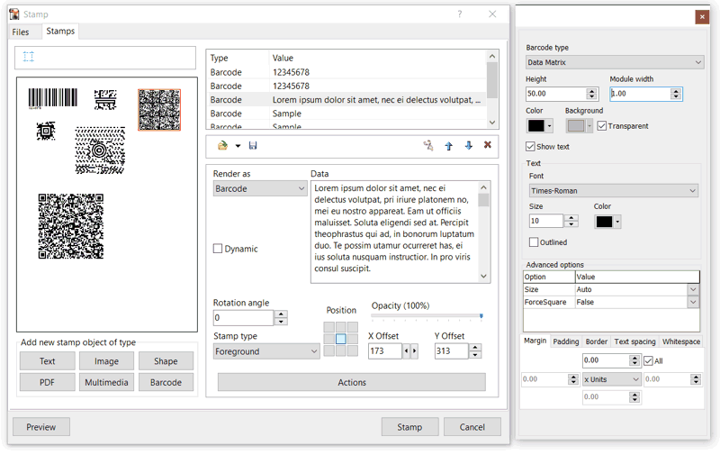 Barcode stamps