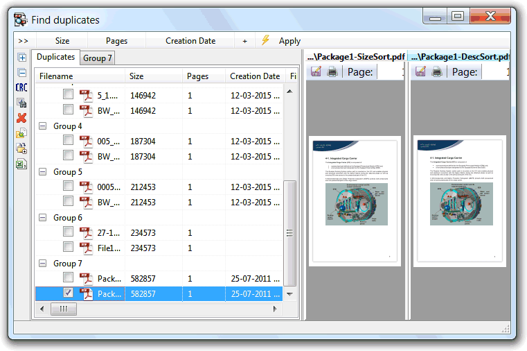 Find duplicates tool screenshot