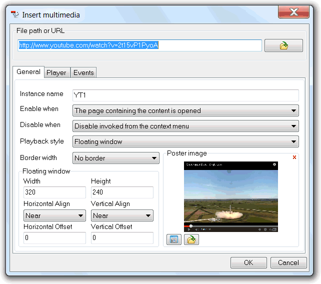 Insert multimedia object dialog