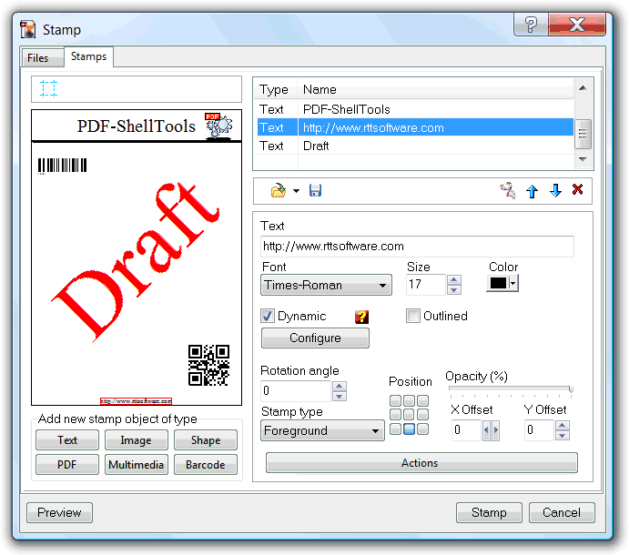 Stamp/Watermark composition dialog screenshot