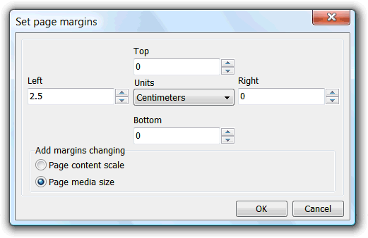 Set margins dialog