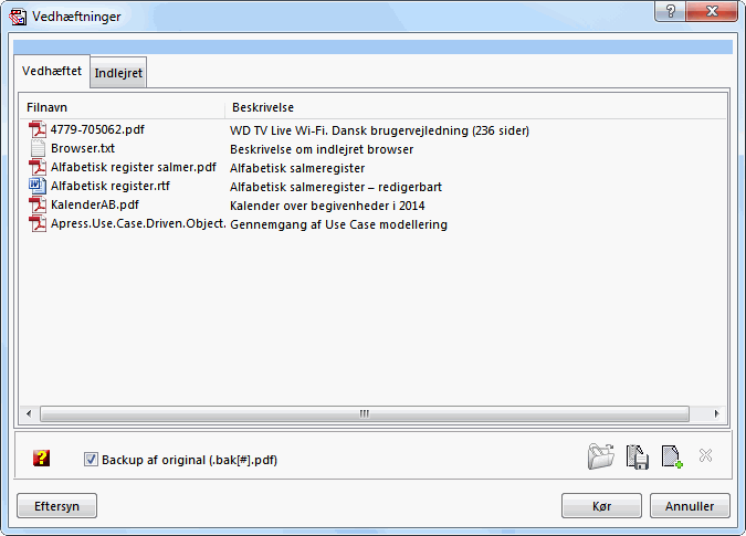 Vedhftninger - dialogboks