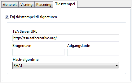 Digital signature time stamp settings