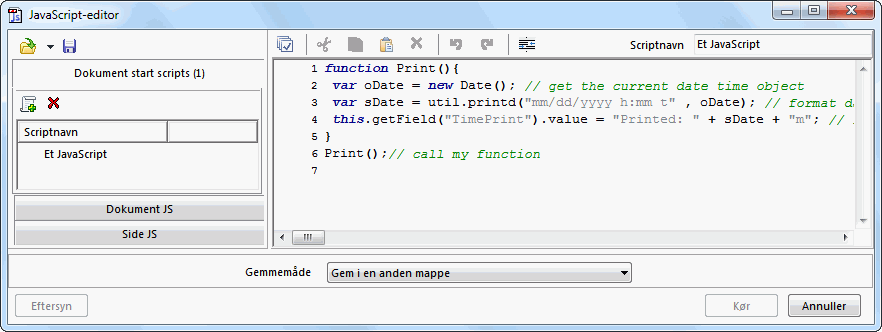 JavaScripts editor